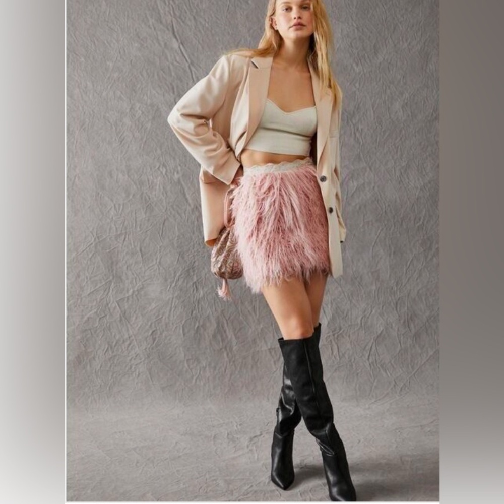 Free People long-hair Faux Fur pink ballerina mini skirtt